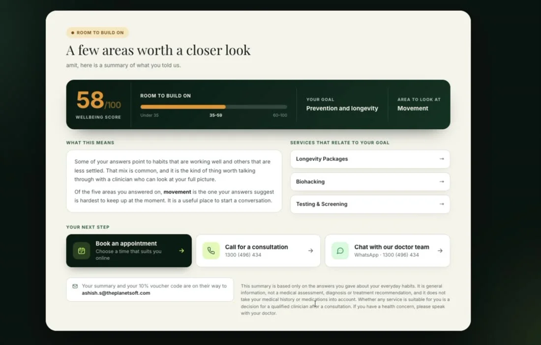 Personalised result: a few areas worth a closer look